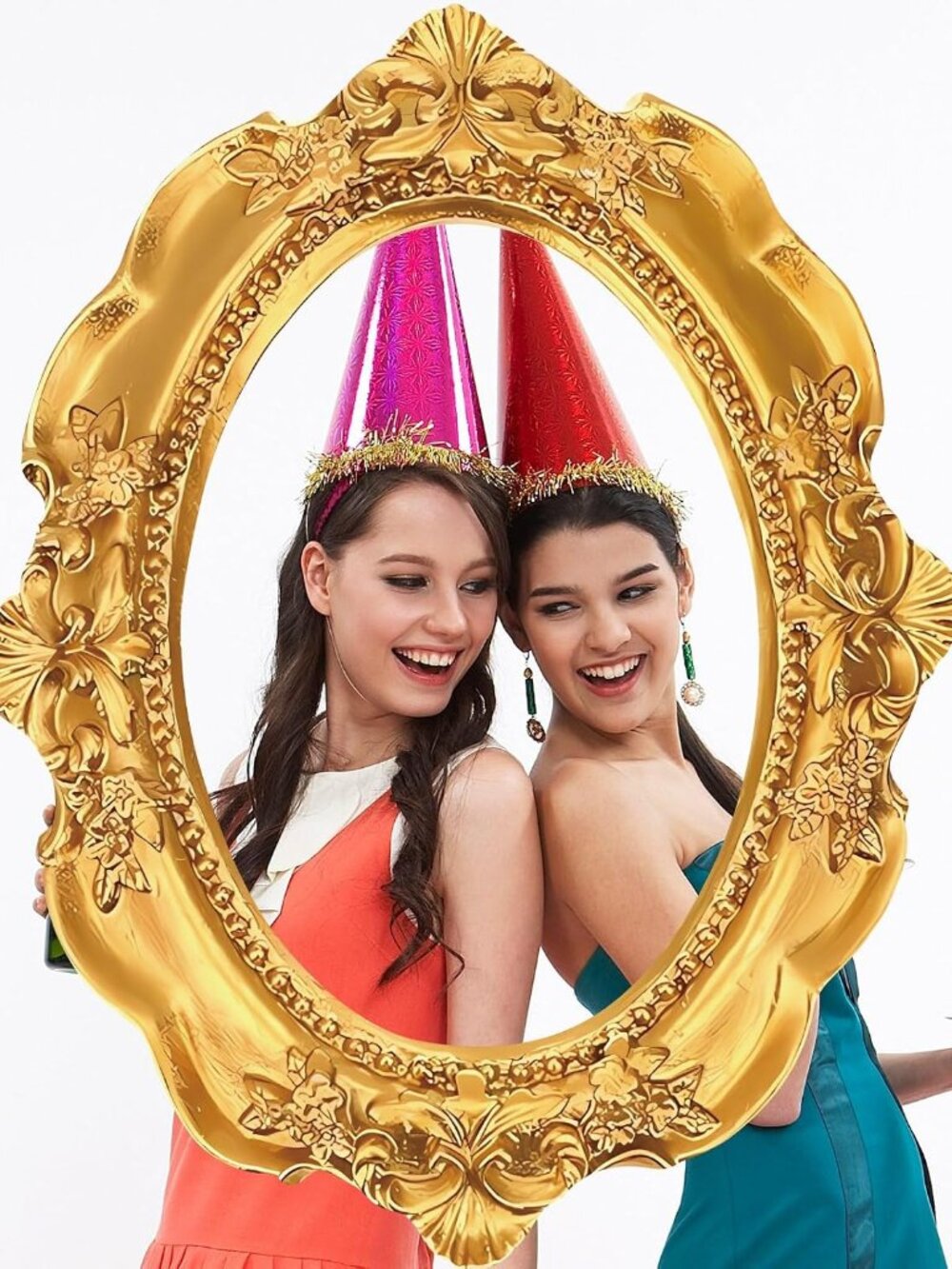 32x24 in Photo Booth Selfie Picture Frame Prop, Large Round Gold
